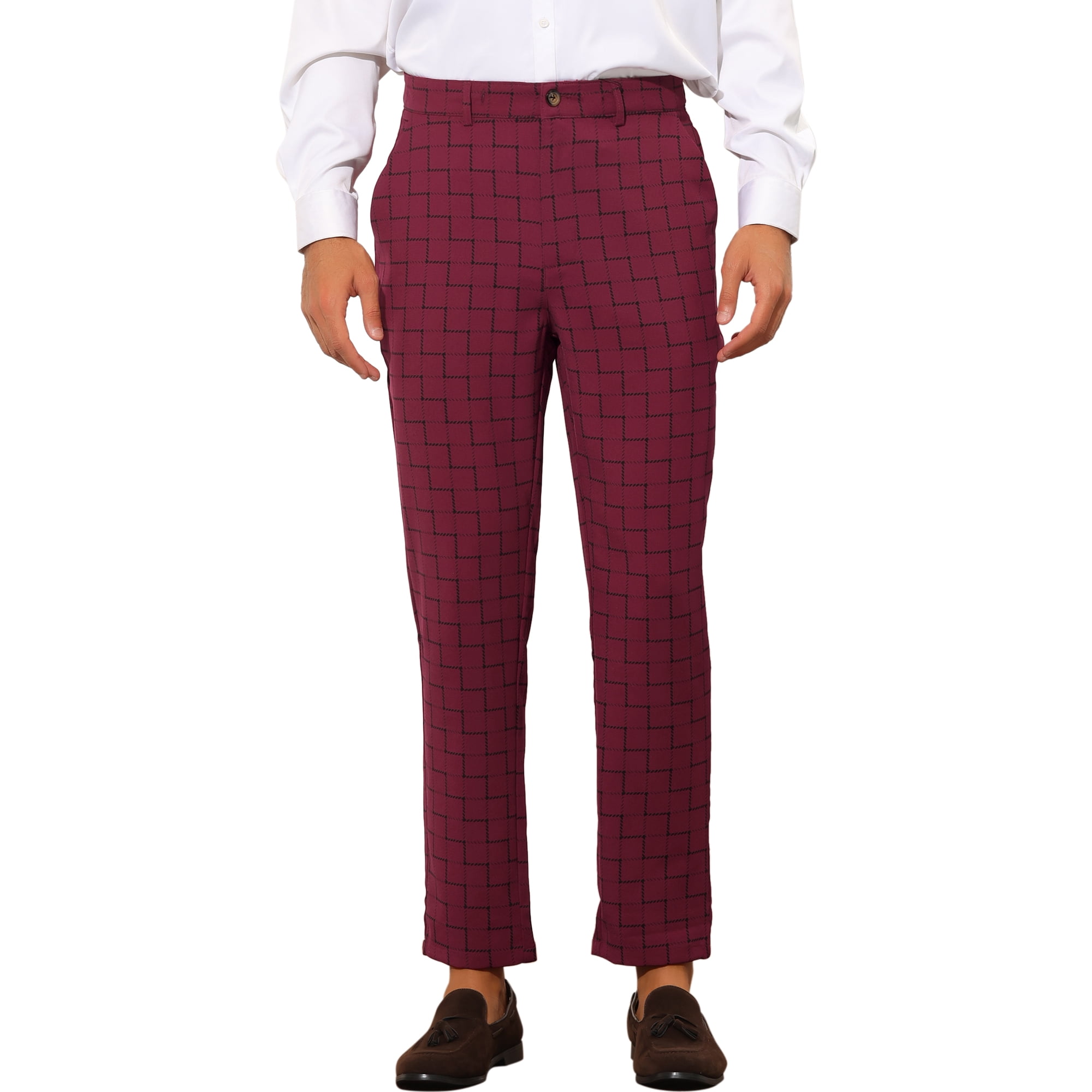 INSPIRE CHIC Plaid Dress Pants for Men's Flat Front Slim Fit