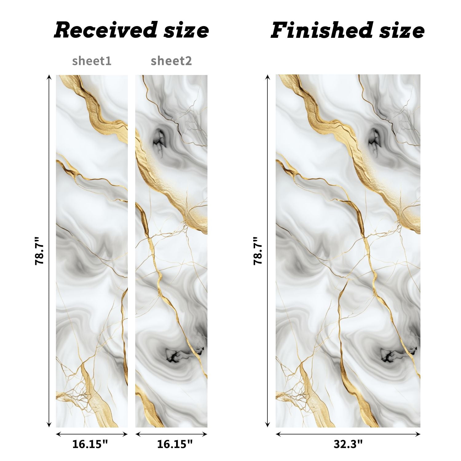 Self Adhesive Vinyl Refrigerator Wrap Set Elegant Black White Marble Gold Veins Abstract Design Door Mural Removable Fridge Sticker Peel and Stick&nbsp;Full Door Cover Decal Kitchen Bar Decor