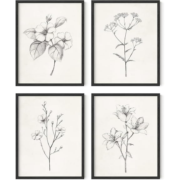 HAUS AND HUES Framed Vintage Botanical Prints - Set of 4 Framed Farmhouse Bedroom Wall Decor, Rustic Art for Bathroom, Farmhouse Decor Pictures for Living Room, Boho Decor (11x14, Black Framed)
