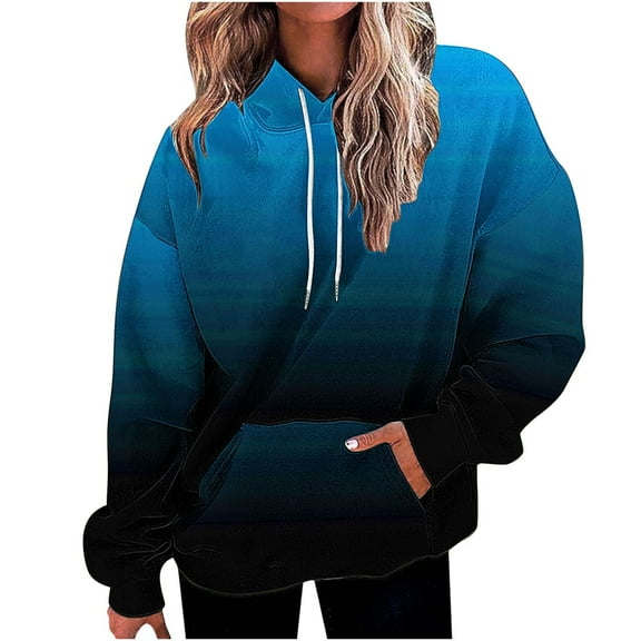 BXINGOHAI Plus Size Womens Sweatshirts Casual Gradient Hoodies Pullover Tops Drawstring Long Sleeve Sweatshirts Fall Clothes with Pocket Blue,XXXL