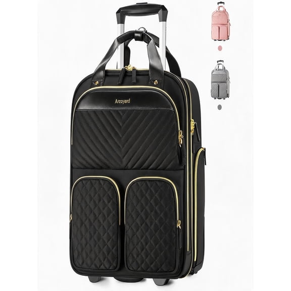 Underseat Carry-On Luggage with Wheels Multiple Compartments Airline Approved Personal Item Bag Lightweight Rolling Suitcase Black