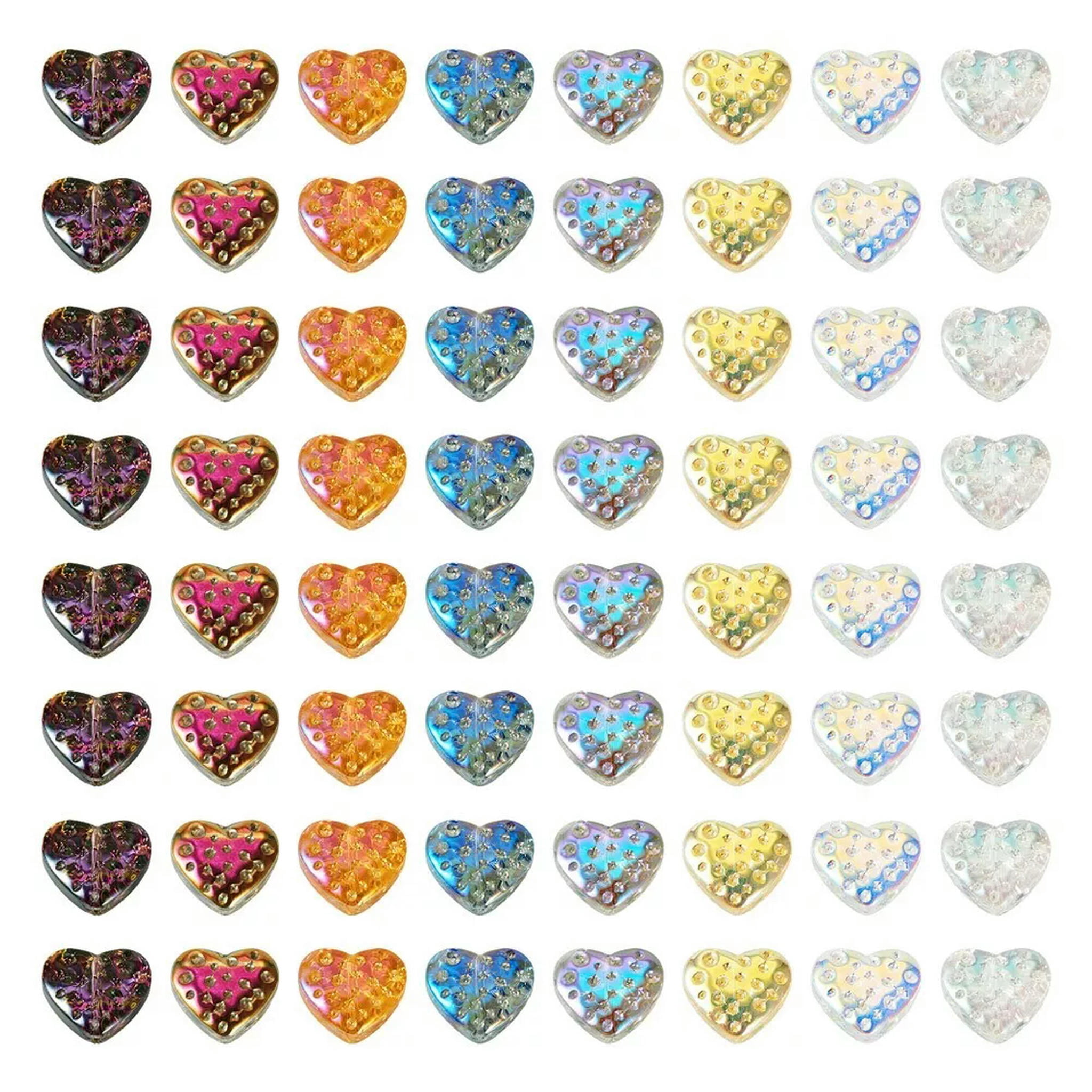 U8MO 120Pcs AB Color Plated Heart Electroplate Transparent Glass Beads Crafts 13x15mm