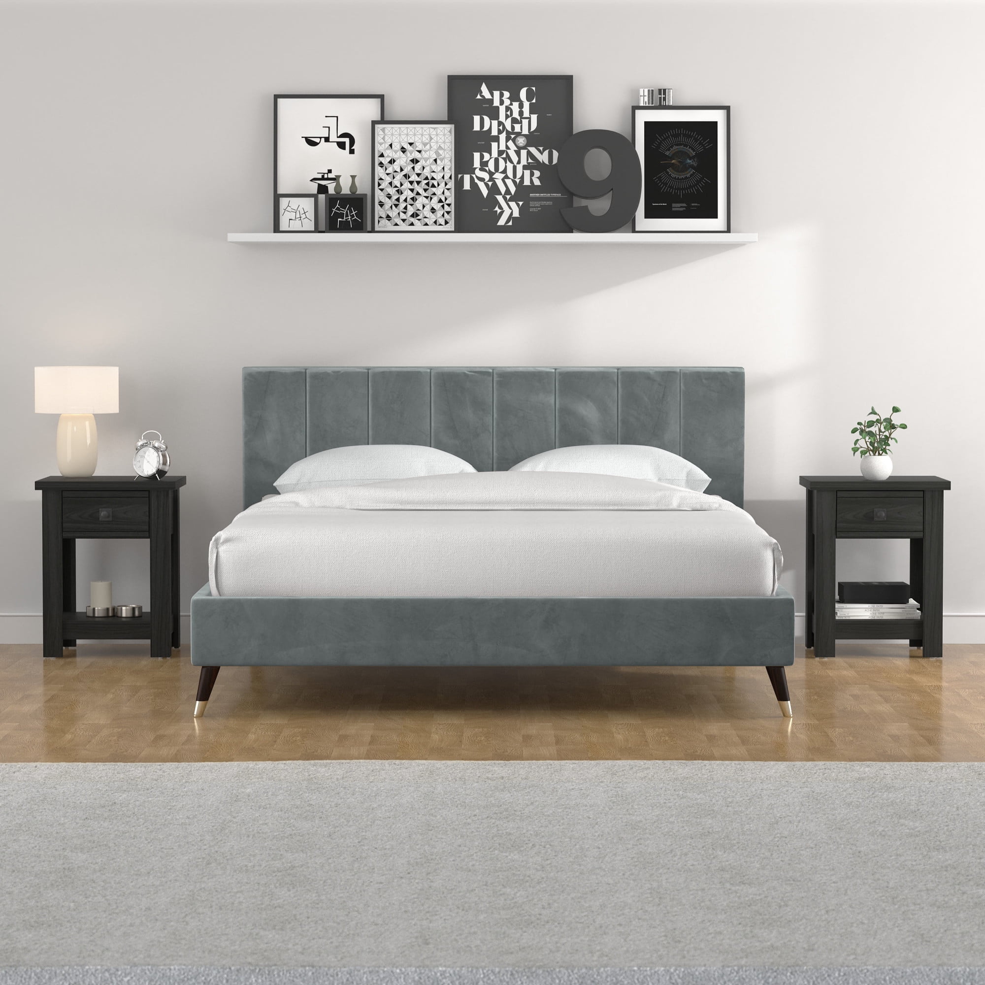Hillsdale Addison Farmhouse 1 Drawer Nightstand, Set of 2, Black Oak