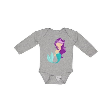 

Inktastic Cute Little Mermaid Purple Hair Purple Sea Star Girls Long Sleeve Baby Bodysuit