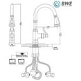 thumbnail image 2 of BWE Kitchen Faucet with Pull Out Sprayer 3 Spray Modes Brushed Nickel Single Handle Singe Lever High Arc Kitchen Sink Faucet with Deck Plate Commercial Bar Farmhouse Pull Down Sprayer, 2 of 9