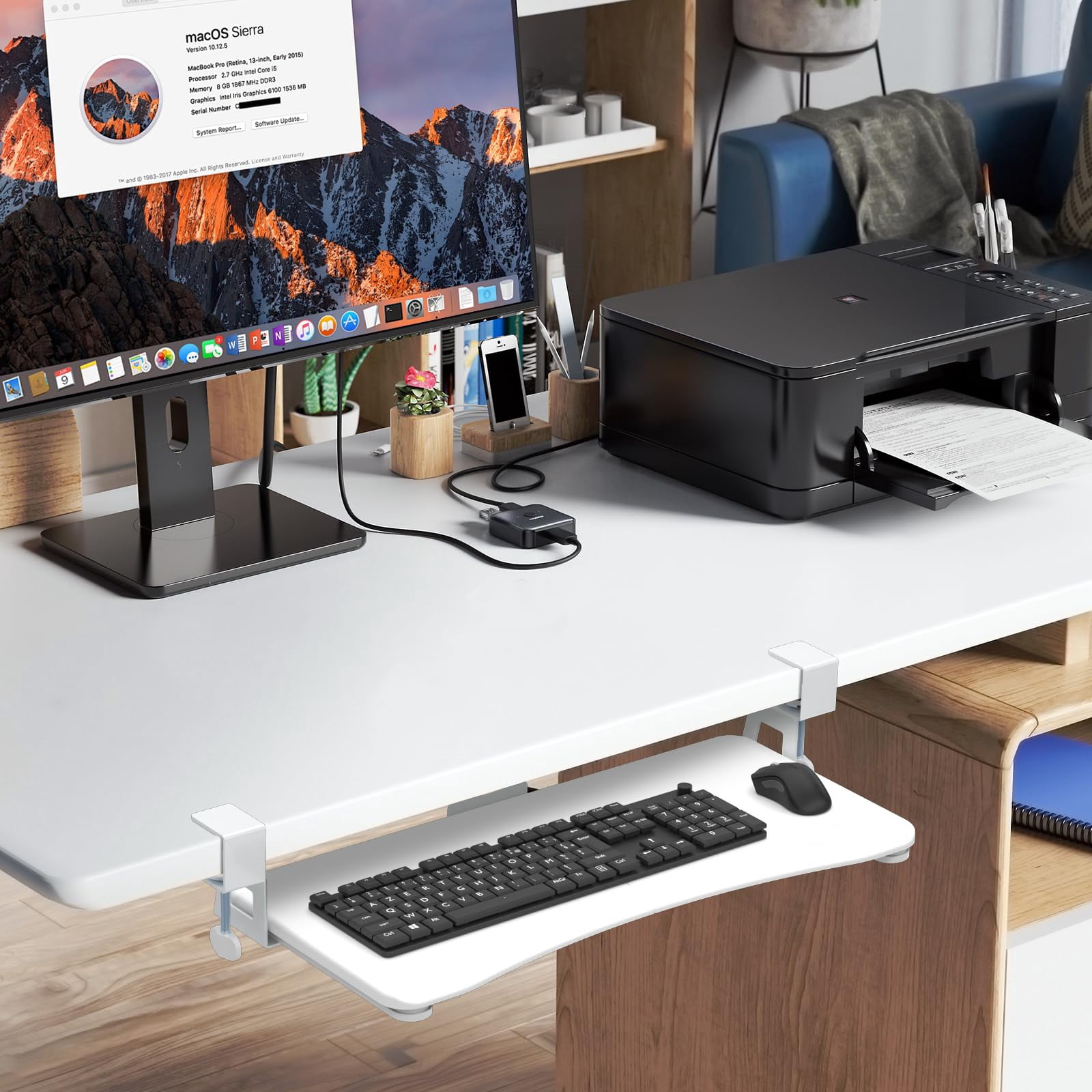Tray Under Desk Pull Out With C Clamp Mount  Computer & Mouse 25.6 (30 Including Clamps) X 11.8 Inch Slide-out Platform Drawer For Typing White Dsf1w