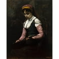 thumbnail image 2 of Jean-Baptiste-Camille Corot 15x18 Black Ornate Wood Framed Double Matted Museum Art Print Titled - Girl with Mandolin (1860-65), 2 of 5