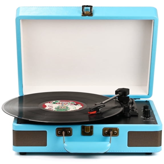 RetroAudio Record Player Turntable Portable Suitcase Vinyl Record Player Bluetooth Audio Turntable with Built-in Speakers,Blue