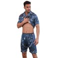 thumbnail image 6 of Men's Silk Satin Pajama Set Short Sleeve Classic Pajama Tie Button Loungewear with Shorts, 6 of 8