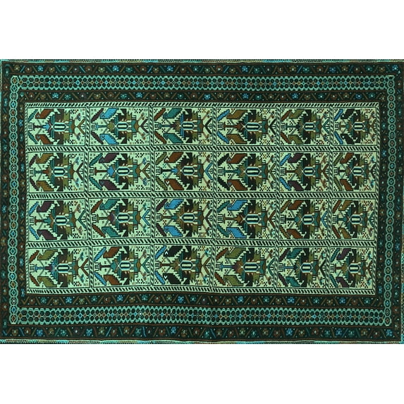 Ahgly Company Indoor Rectangle Persian Turquoise Blue Traditional Area Rugs, 4' x 6'