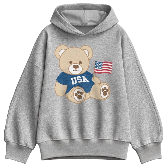 Instant Message - USA Teddy Bear - Women's Oversized Fleece Hoodie Sweatshirt