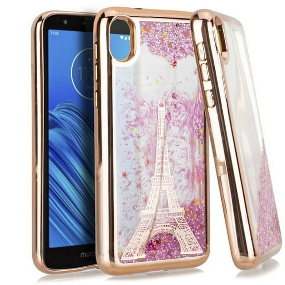 GSA Liquid Glitter Eiffel Tower Case for Motorola Moto E6 - Rose Gold