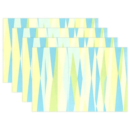 

Blue Green Yellow Stripes 4-Piece 12x18in Heat-Proof Place Mats Set Non-Slip for Family Dining