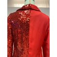 thumbnail image 5 of Sequin Dress Deep V Neck Long Sleeve Trendy Patchwork (L, MultiRed), 5 of 5