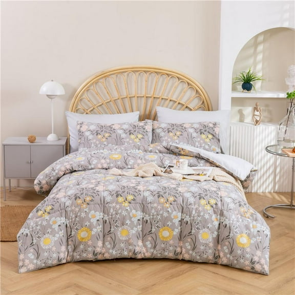 DBOZE Bed in a Bag 4 Pieces Cotton Blend Comforter Sets, All Season Bedding Sets with Comforter and Pillowcases, All Season Down Alternative Ultra Soft Bedding. Gold/White,Queen