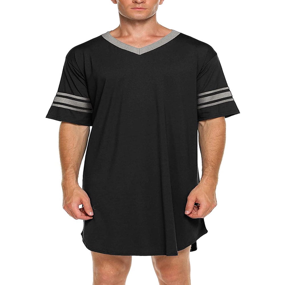 Pyjama à Manches Courtes pour Hommes Chemise de Nuit Longue Décontractée Douce et Ample