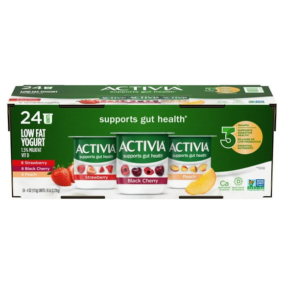 Activia Probiotic Lowfat Yogurt Variety Pack, 4 oz., 24 ct.