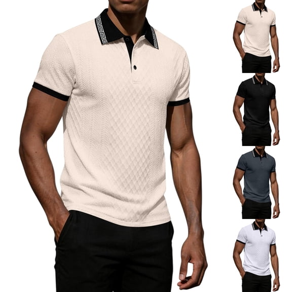 Hearthz Textured Knit Men's Polo Shirts Button Mens Short Sleeve Shirts Collared Athletic Casual Golf Polos Dark Gray XL