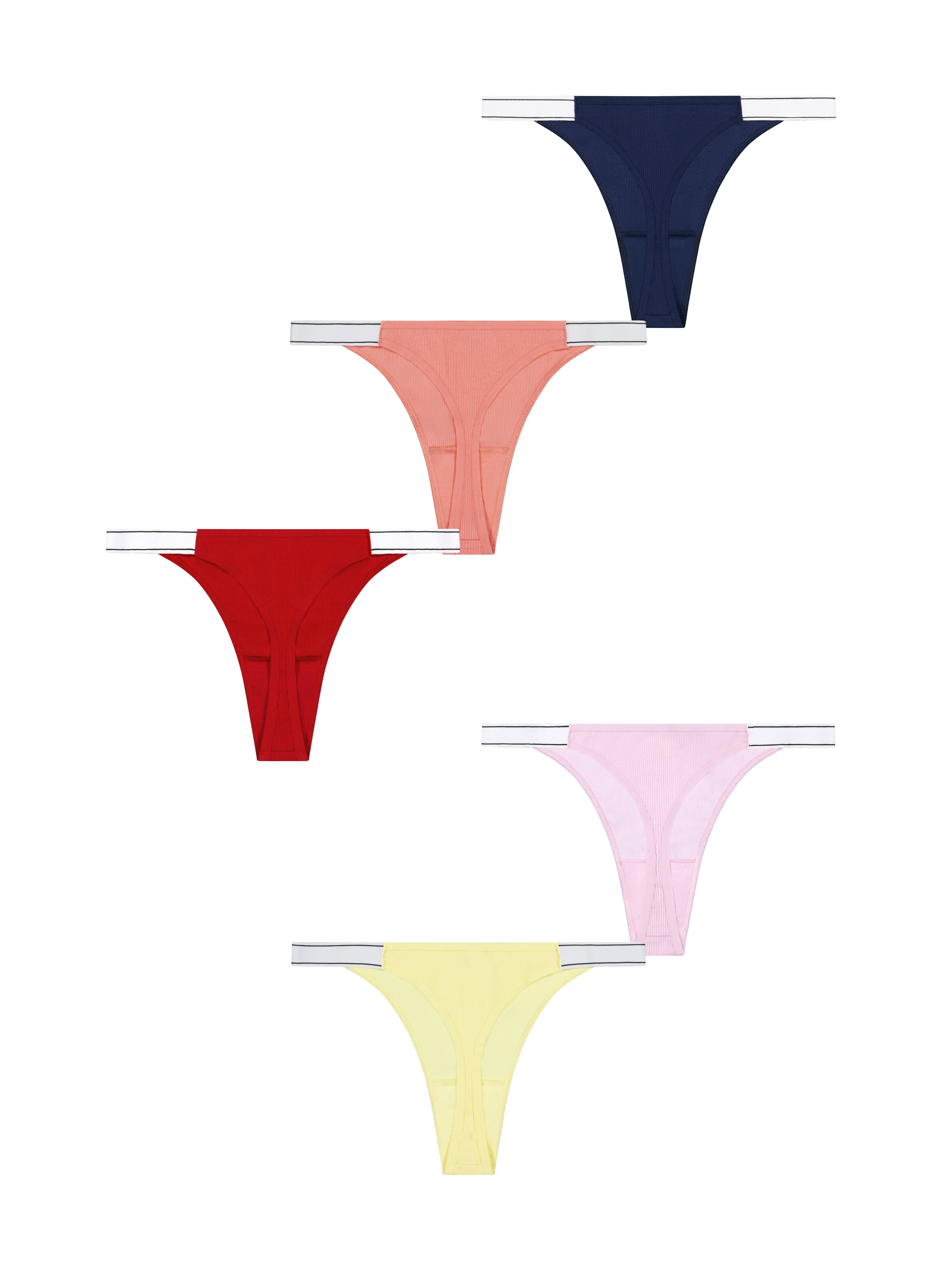No Boundaries Cotton Stretch Ribbed Thong Panties, 5-Pack, Women’s