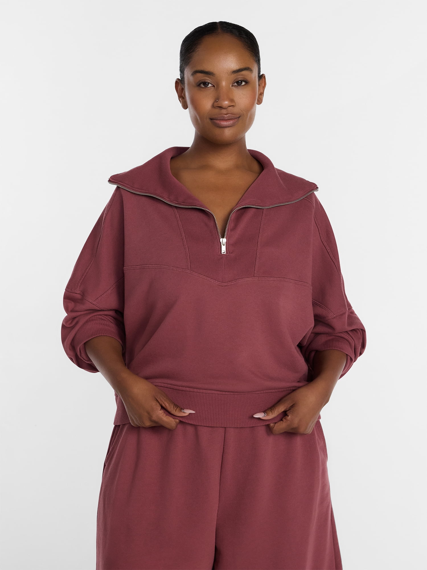 Athletic Works Women's and Women's Plus Quarter-Zip Sweatshirt, Midweight, Size XS-4X
