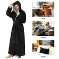 thumbnail image 3 of Robes for Men, LOFIR Long Mens Robes, Warm Soft Plush Mens Robe with Hood, Plus Size Plus Thick Robe for Men with Side Pocket and Belt, Bathrobes for Men Gifts, Black,L, 3 of 7