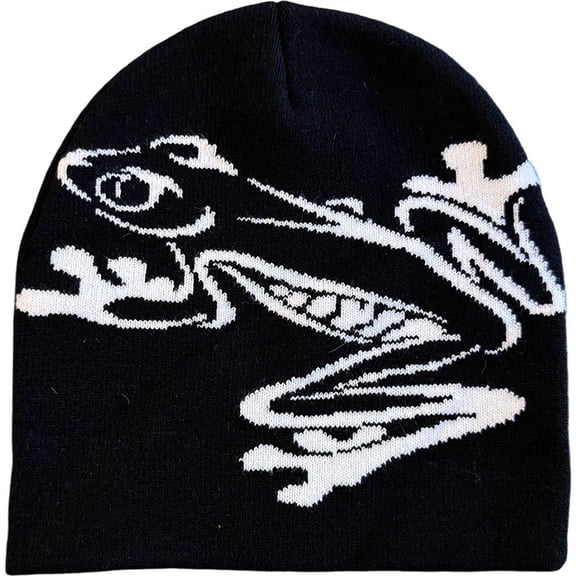 Vjnyvs Tree Frog Pattern Beanie Knitted Cap for Men & Women, Slouchy Skull Cap Embroidery Knitted Hat Cute Animal Cartoon Cap Outdoor Sports Warm Ski Hat