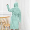 thumbnail image 5 of AHTJRT Women's Hooded Robe Long Sleeves Soft Warm Fleece Bathrobe Cozy Casual Lightweight Loungewear Home Robe Pocket Belt Bathrobe, 5 of 7