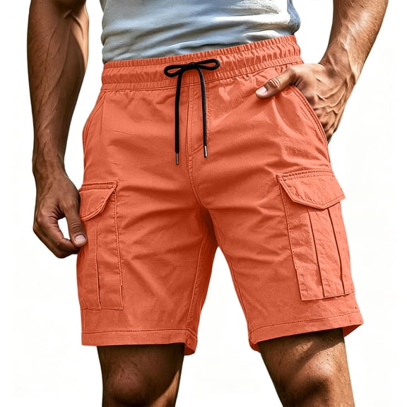 CCRFTGI Men's Cargo Sweat Shorts Casual Drawstring Elastic Waist Athletic Workout Gym Jogger Shorts with Pockets Saffron 3XL