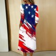 thumbnail image 4 of Women's Independence Day 250 Years Anniversary Floral and Flag Print Dress 3/4 Sleeve Button Neck Midi Dress Loose Fit Casual Patriotic Summer USA Flag Dress for Daily Wear White XXL, 4 of 4