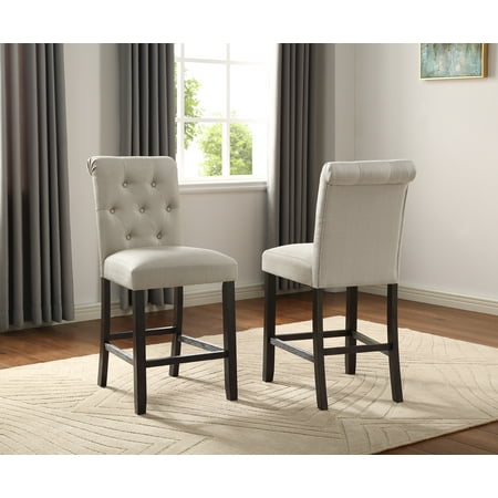 Leviton Solid Wood Tufted Asons Counter Height Dining Chair in Tan, Set of 2