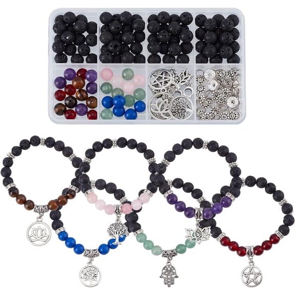 1box 1 box 8 pcs Tree of life Bracelets Making Kit Hamsa Charm Lotus Flower for jewellery Making Beading Bracelet Kit Adults Tiger Eye Round Beads Bead set