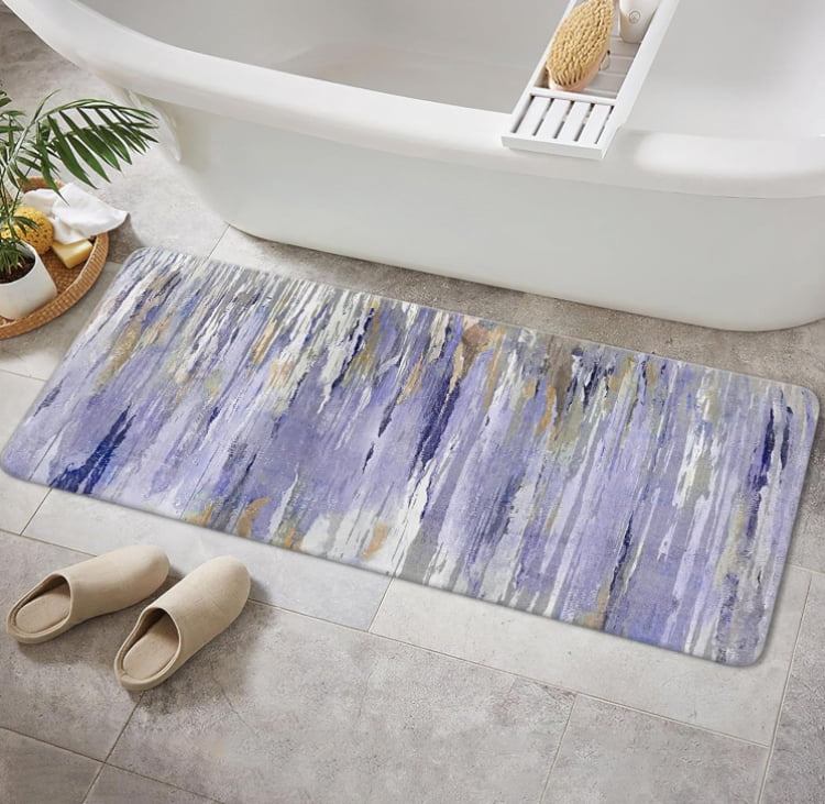 Modern Abstract Art Bath Mat for Bathroom, Gray Paurple Quick Dry and Super Absorbent Bath Rugs, Teal Ombre Abstract Aesthetic Non Slip Floor Mat for Kitchen Bedroom Inchesdoor, 19X31in