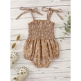 thumbnail image 4 of Faithtur Sister Matching Clothes, Big Sister Sling Ruched Floral Knee-Length Dress, Little Sister Snap Triangle Bottom Romper, 4 of 8