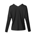thumbnail image 2 of FashionOutfit Women's Casual Solid Long Dolman Sleeve Deep Plunge Lace up Neck Top, 2 of 4