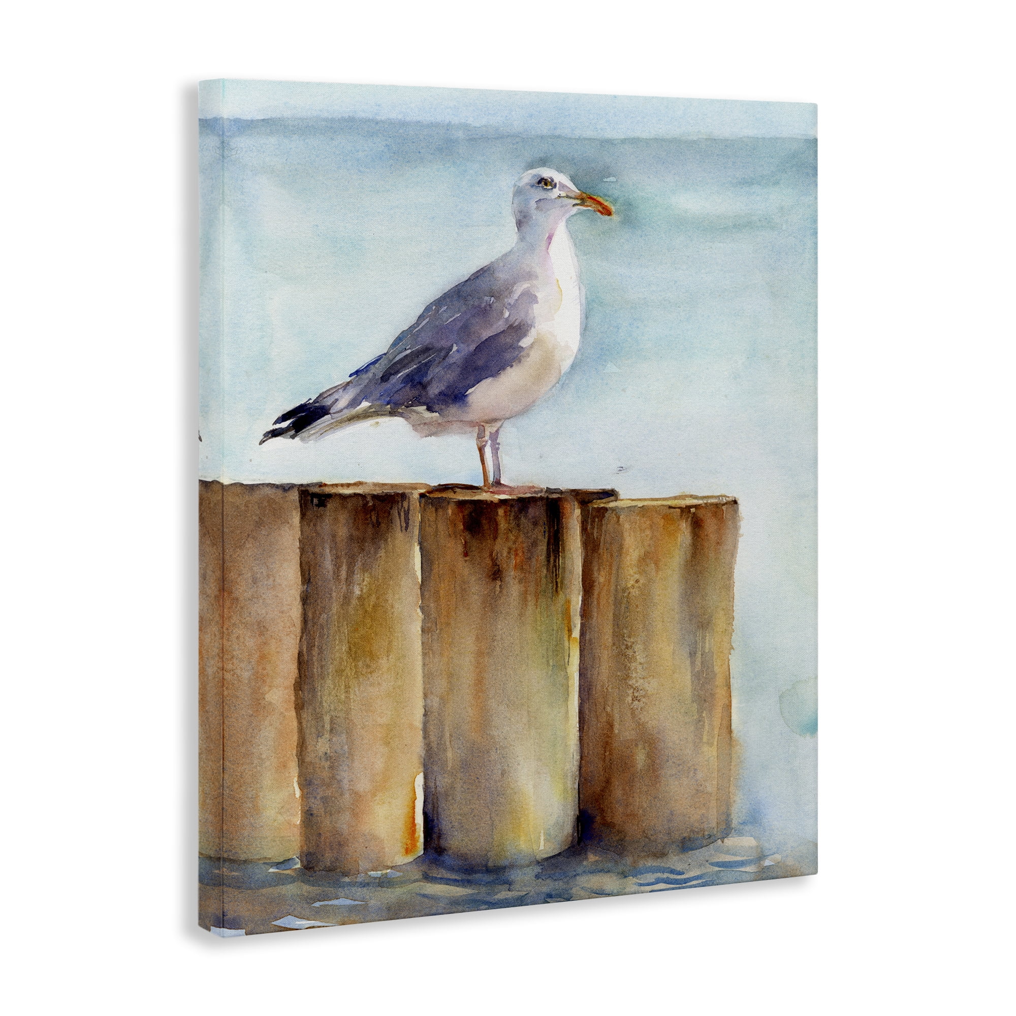 Stupell Industries Seagull's Perch by Sea Nautical & Beach Painting Wrapped Canvas Art Print Wall Art, 16 x 20