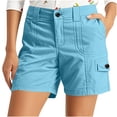 thumbnail image 2 of Taqqpue Cargo Shorts for Women, Elastic High Waist 6 Pockets Shorts Solid Color Summer Shorts for Women Casual, 2 of 10