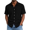 thumbnail image 3 of Men Linen Shirts Short Sleeve Stand Collar Button Summer Blouse Tops, 3 of 9