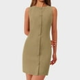 thumbnail image 6 of bbyeadc Women's Wear To Work Dresses Sleeveless Button Down Zipper Work Dress Women Soft Boat Neck Gorgeous Professional Short Dresses Summer Loose Fit Basic Clothing, Khaki S, 6 of 8