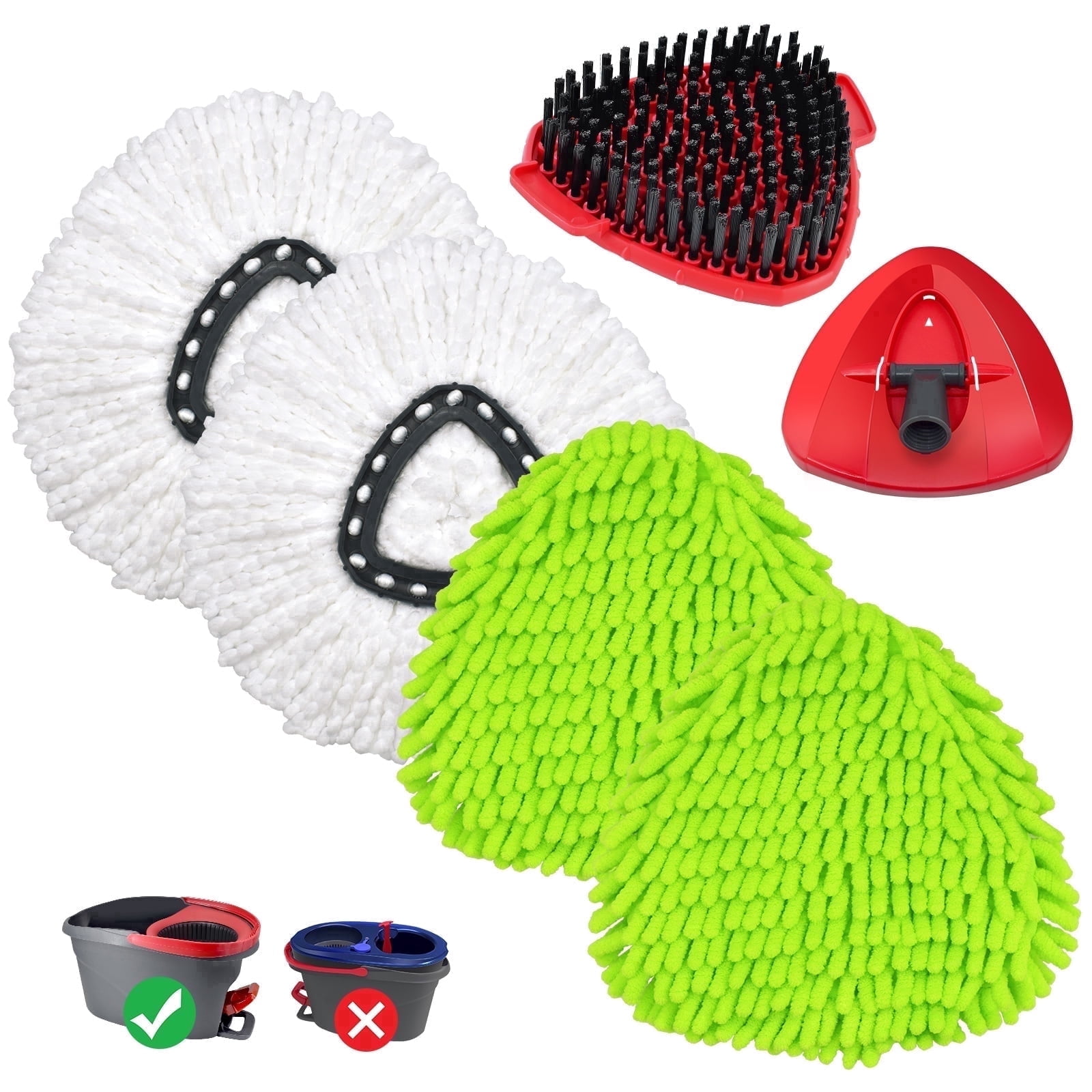 GFRED Mop Head Replacements for O-Cedar EasyWring, Include 4 Mop Refill, 1 Scrub brush, 1 Base
