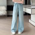 thumbnail image 2 of TOWED22 Girls' Jeans Versatile Fashion Wide Leg Casual Elastic Waist Little Girls Baggy Denim Pants,Blue,11-12 Y, 2 of 9