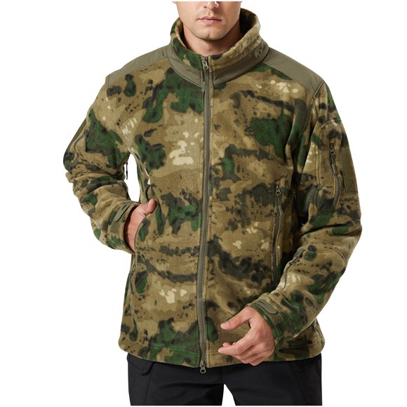 WRKEKC Men's Winter Camo Hooded Jacket Long Sleeve with Zippered Pockets, Insulated Casual Parka for Outdoor Activities Camouflage 3XL