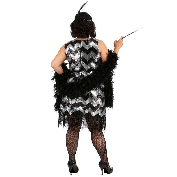  Fringe Flapper Dress Plus Size Silver 1920s Costume