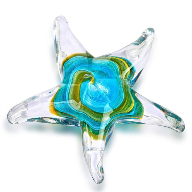 Decoración de Mesa de Cristal Soplado Hecha a Mano, Figura de Estrella de Mar, Adorno Coleccionable, Transparente y Verde