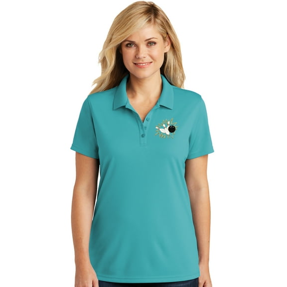 Womens Crashing Bowling Pins Moisture-Wicking Polo Shirt, Extra-Small Aquamarine