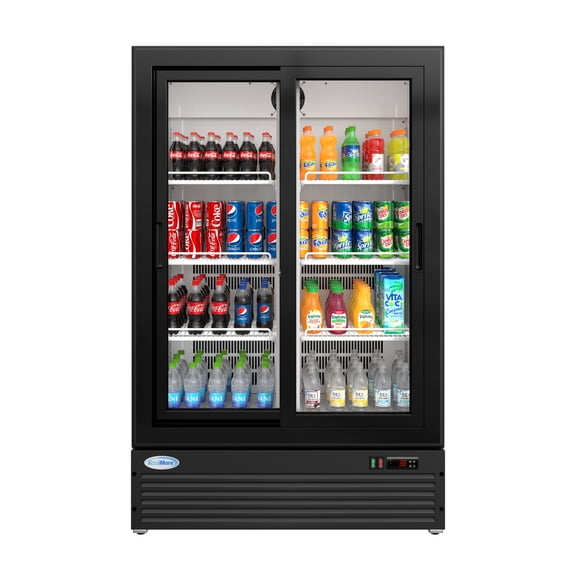 35 In. 10 Cu. Ft. Low Height - Aisle End Retail Display Merchandiser Refrigerator in Black For SuperMarket, Deli, No Frost
