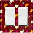 thumbnail image 1 of Metal Light Switch Wall Plate Outlet Cover (Coffee Espresso Mocha Cup Heart Croissant Love Pattern Brown - Double Rocker), 1 of 2