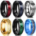 thumbnail image 2 of Anillo de dragón de acero inoxidable para hombre, 13 colores, 8mm, incrustaciones, rojo, verde, negro, anillo de fibra de carbono, joyería de banda de boda, grabado personalizado, 2 of 4