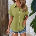 thumbnail image 2 of FAIWAD Shirts for Women Short Sleeve Lapel Collar Button Down Shirts Dressy Casual Loose Textured Work Blouses, 2 of 7