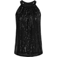 thumbnail image 1 of Tops de lentejuelas para mujer, tops camisola sin mangas con cuello halter, camisetas sin mangas de fiesta, 1 of 5
