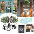 thumbnail image 1 of Clearance! Welcome Wooden Sign With Bow Simulation Green Plant Family Door Hanging, 1 of 7